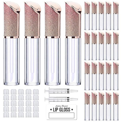 AMORIX 24 Pack 5ml Lip Gloss Tubes with Wand Lip Gloss Containers Lipgloss Supplies Kit with 2pcs Syringes + Labels for DIY Lip Gloss
