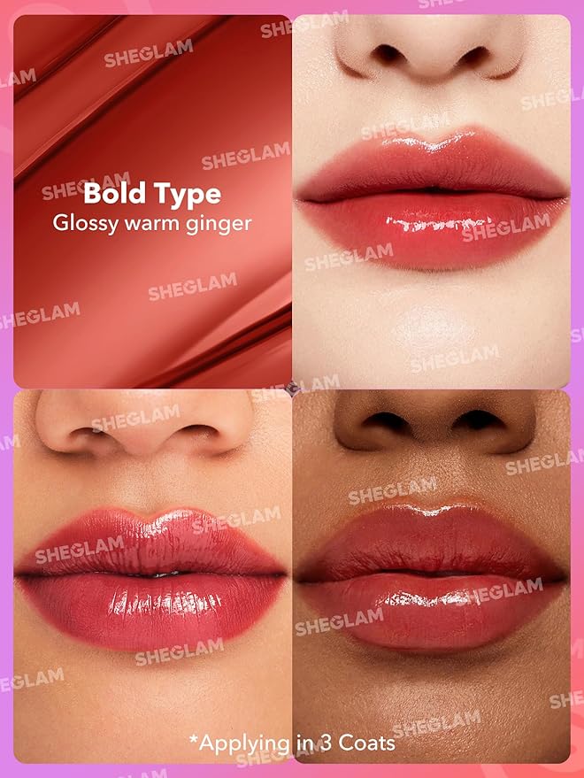 SHEGLAM Mirror Kiss High-Shine Lipstick Silky Jelly Texture Hydrated&Smooth Lip Gloss-Bold Type