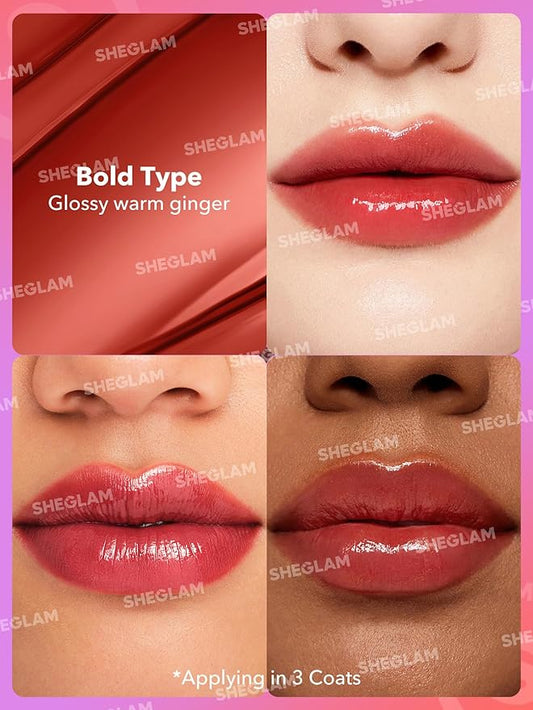 SHEGLAM Mirror Kiss High-Shine Lipstick Silky Jelly Texture Hydrated&Smooth Lip Gloss-Bold Type