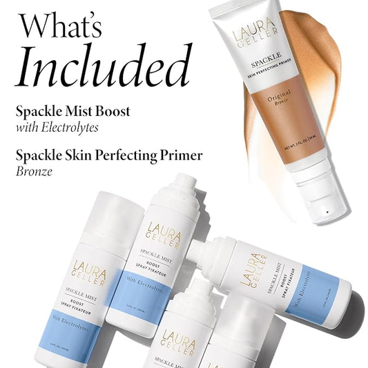 LAURA GELLER NEW YORK Prime-n-Set Duo: Spackle Primer + Spackle Mist Boost Setting Spray with Electrolytes (02 Bronze Glow + Electrolytes, 5.0 Fl Oz)