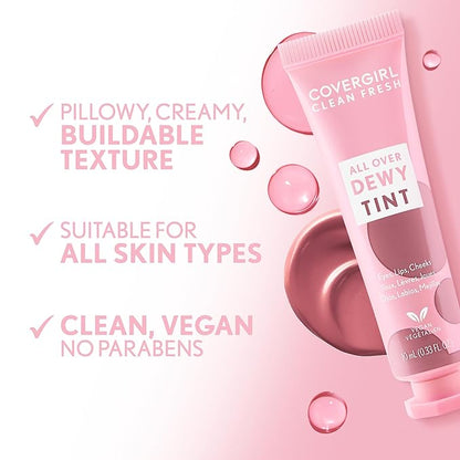 COVERGIRL Clean Fresh Dewy Tint 300 Mauvy Kiss, 3-in-1 Tint, Blendable Color For Eyes, Lips & Cheeks, 0.33 fl oz (Pack of 1)