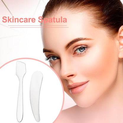 4pcs Mini Metal Makeup Spatula, Reusable Cosmetic Cream Spatulas Spoon, Skincare Scoop Applicator Facial Massage Beauty Tools for Mixing and Sampling Face Eye Cream- Silver