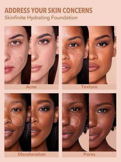 SHEGLAM Skinfinite Hydrating Foundation Flawless Dewy Foundation Hydrating Coverage Invisible Pore Concealer Pore-less Non-Greasy Lightweight Natural Soft Liquid Foundation-Sand