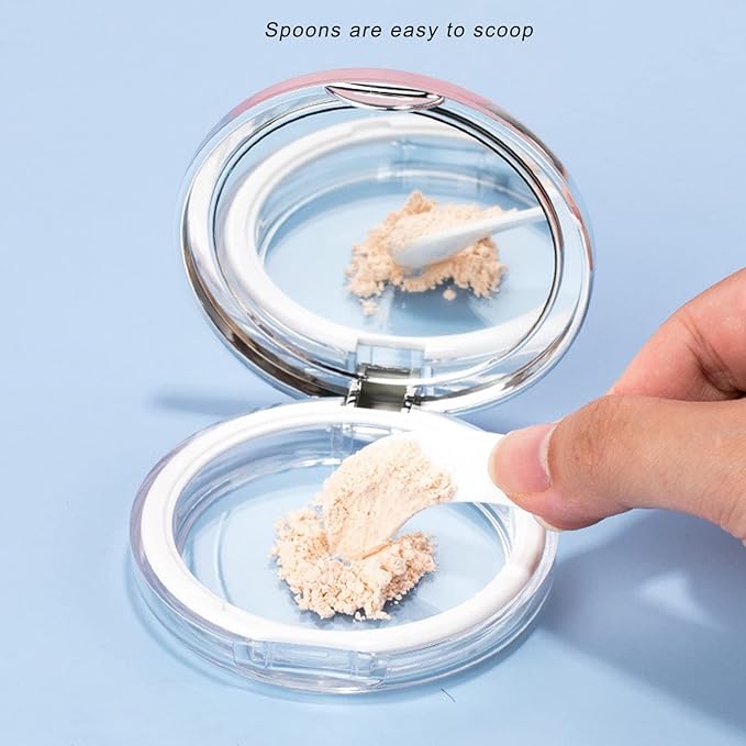 3g Empty Powder Box, Refillable Loose Portable Makeup Setting Blush Case Container with Puff Holder Compact Slim Mirror and Elasticated Net Sifter Mini No Leaks Set