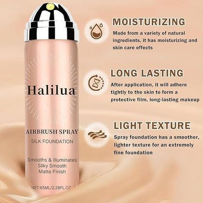 Airbrush Foundation Spray with Brush - Full Coverage Magic Minerals Airbrush Foundation for Smooth Radiant Finish, Concealer Hydrating Makeup for a Flawless, Natural Finish, Breathable (Natural)