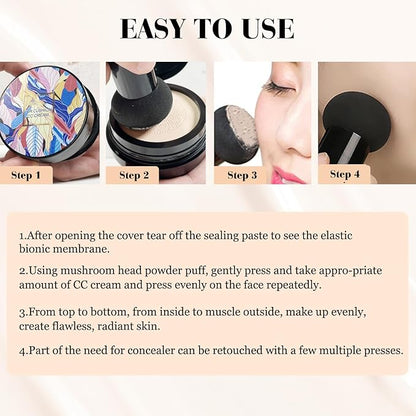 Indicativet Mushroom Head Air Cushion CC Cream, Air Cushion CC Cream Mushroom Head, Indicativet Foundation BB Cream Face Make Up, Long Lasting Matte Moisturizing Concealer (Natural, 1Pcs)