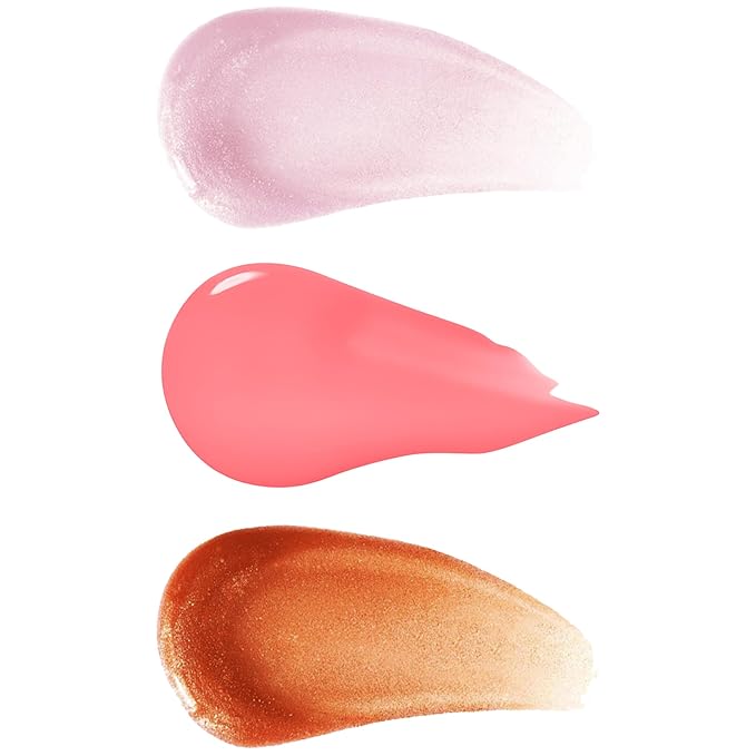 Forever 21 - F21 - Beauty Lip Gloss Set, Pack of 3 Tubes, Clear and Tinted Shades, Hydrating, Plumping, Non-Sticky Formula for Glossy Shine, Rose Gold/Posy/Copper