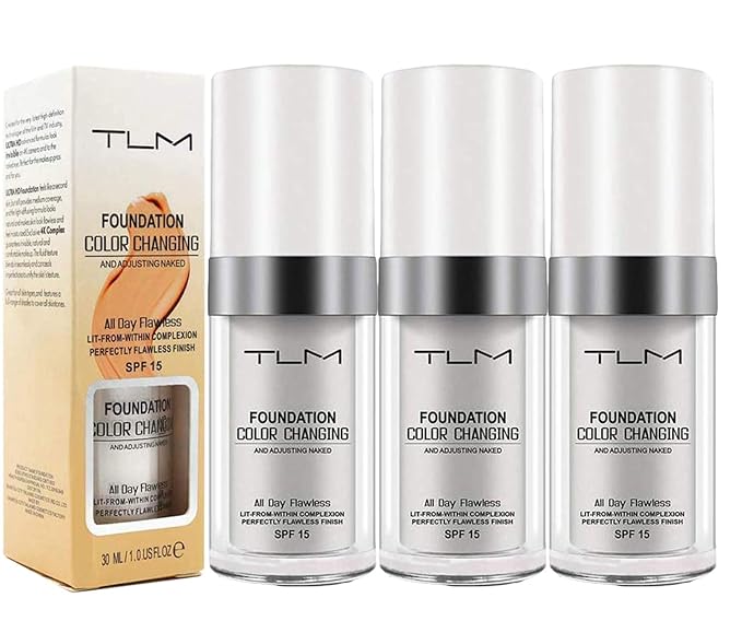 30ml TLM Concealer Cover,Flawless Colour Changing Warm Skin Tone Foundation Makeup Base Nude Face Liquid Cover Concealer（3PACK）
