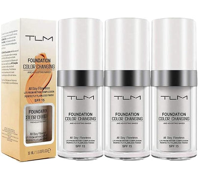 30ml TLM Concealer Cover,Flawless Colour Changing Warm Skin Tone Foundation Makeup Base Nude Face Liquid Cover Concealer（3PACK）
