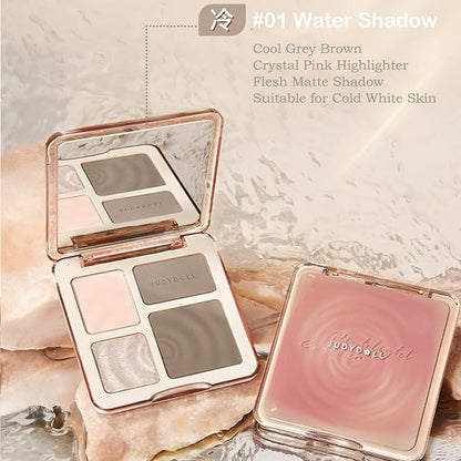 Judy Doll Contour Palette, 2 In 1 Face Highlight Contour Palette, Shades with Highlighter Makeup, Non-greasy, Lasting Sparkling, Sculpt the Face Makeup (#01 Water Waves, 0.32oz)