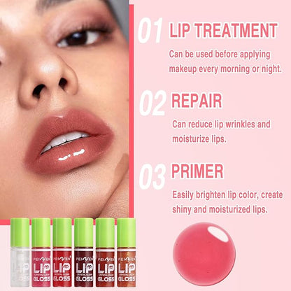 6 Colors Hydrating Lip Oil, Big Brush Head Lip Glaze, Shiny Transparent Lip Gloss Plumping, Long Lasting, Nourishing & Non-sticky Smooth Lip Care Oil for Women