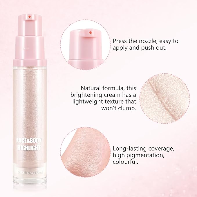 Boobeen Liquid Highlighter Makeup, Shimmer Cream Liquid Illuminator Contour for Face and Body, Smooth Glow Natural Looking Waterproof Liquid Highlight Brightening Make Up