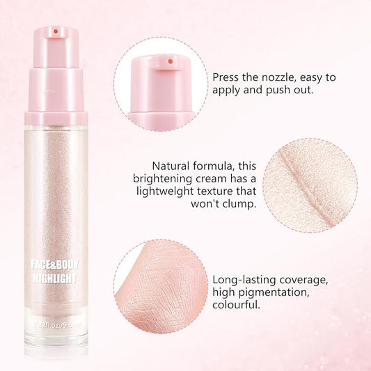 Boobeen Liquid Highlighter Makeup, Shimmer Cream Liquid Illuminator Contour for Face and Body, Smooth Glow Natural Looking Waterproof Liquid Highlight Brightening Make Up