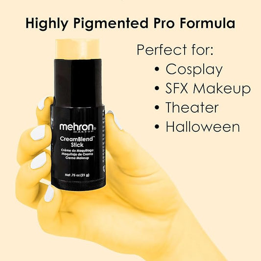 Mehron Makeup CreamBlend Stick | Face Paint, Body Paint, & Foundation Cream Makeup | Perfect for Halloween .75 oz (21 g) (Pastel Yellow)