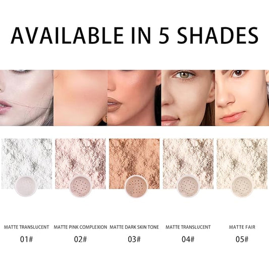 2PCS Loose Face Powder, Oil Control Minimizes Pores and Fine Lines, Baking Setting Powder Makeup, Soft Focus Effect Make Up Matte Ultra Flawless Finish,8g (01# Translucent)