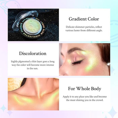 Chameleon Face Highlighter Palette, Multichrome Glitter Shimmer Highlighter Makeup, Holographic Sparkle Color Shifting Inner Corner Eye Highlighter Illuminator, Silky Creamy Mineral Eyeshadow3