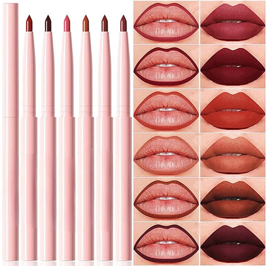 6 Color Lip Liner Set, Matte Finish, Velvet Hyperpigment Lip Liner Pencil, Used to Shape and Sculpt Lips, Long-Lasting Waterproof Daily Makeup Lip Liners (Set A)