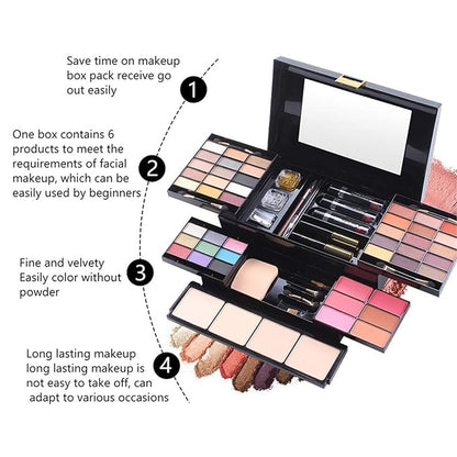 54 Colors All in one Makeup Gift Set Holiday Birthday Beauty Cosmetic Essential Starter Bundle Include 39 Eyeshadow Palette, 6 Blush, 6 Sponge Stick, 4 Compact Powder, 3 Lipstick, Eyeliner