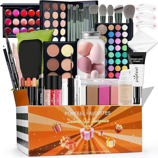All in One Makeup Kit for Women Full Kit Girls Makeup Gift Sets Xmas Essential Bundle Include Eyeshadow Palette Lipstick Blush Concealer Eyeliner Mascara Foundation Brush Eyebrow Pencil