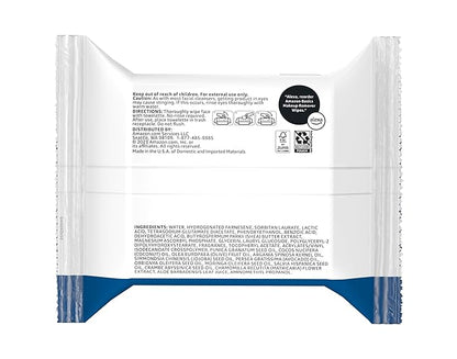 Amazon Basics Makeup Remover Wipes, Gentle Cleansing, Dermatologist Tested, Original, Plant Based, Alcohol Free, Removes Waterproof Mascara, 25 Count Per Pack, Pack of 1 (Previously Solimo)