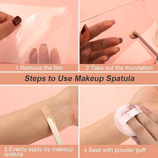 Korean Professional Makeup Set - Stainless Steel Spatula & Mixing Palette for Eyeshadow, Eyelash, Nail Art & Foundation