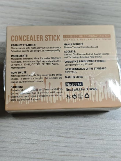 3Pcs Cream Contour Sticks Kit, Highlighter Stick Blush Stick Cream Contour Kit Makeup Set with Brush,Face Brightens & Shades Contour Stick Waterproof for Women Girls(9507-02-08-10, A)