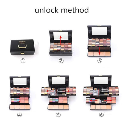 54 Colors All in one Makeup Gift Set Holiday Birthday Beauty Cosmetic Essential Starter Bundle Include 39 Eyeshadow Palette, 6 Blush, 6 Sponge Stick, 4 Compact Powder, 3 Lipstick, Eyeliner