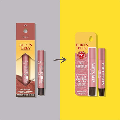 Burt's Bees Lip Shimmer Peony; Warm, Luminescent Color; High Impact, Instant Moisture; with Shea and Cocoa Butters; 100% Natural Origin; 0.09 Ounce (Pack of 1)(Packaging May Vary)