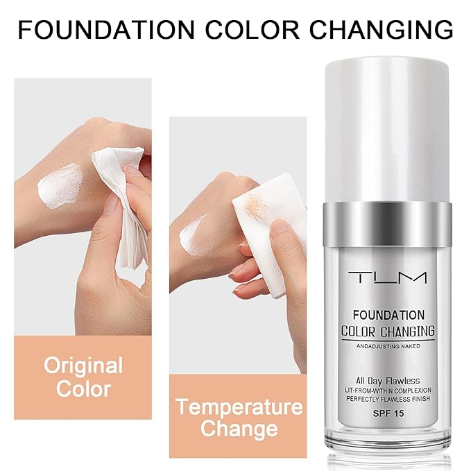 TLM Color Changing Foundation Liquid Base, BB Cream Makeup Base Concealer Cover Moisturizing Fluid for all Skin Tone, 30 ml