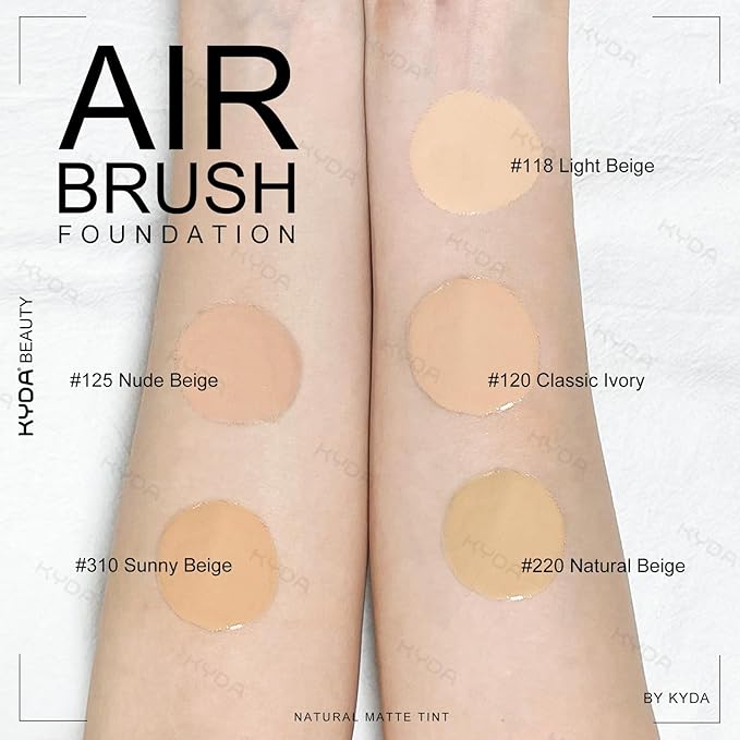 KYDA AirBrush Foundation Spray, Silky Foundation Mist Makeup, Flawless Coverage for Smooth Creamy Nude Finish, Breathable Blendable Lasting Formula, Moisturizing Makeup Primer-#118 Light Beige