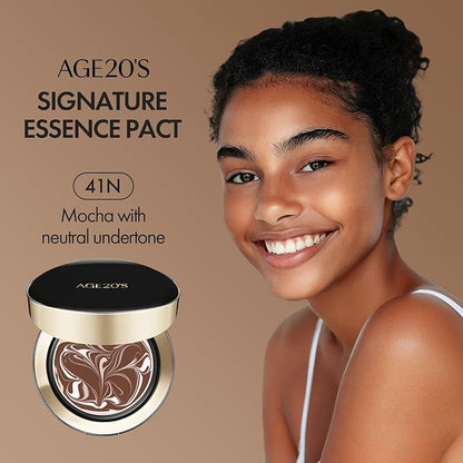 AGE20'S Signature Essence Pact SPF 50+ | Pack of 1 | 41N MOCHA | Cream Foundation, Dewy Finish, Natural Coverage | Korean Cushion Foundation