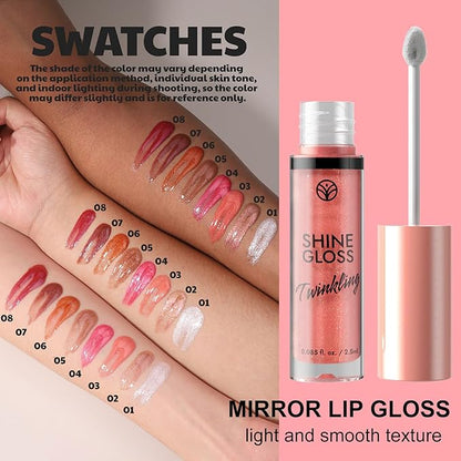Lip Gloss Women Girls Plumping Lip Gloss Glitter Tinted Lip gloss Oil Plumper Hydrating Long Lasting Moisturizing Non Sticky Makeup lip gloss (07#)