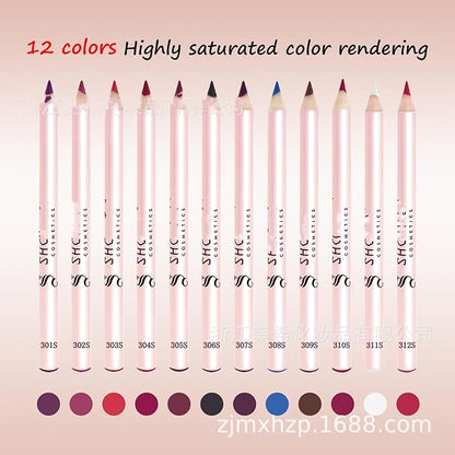 MAEPEOR Matte Lip Liner Set 12 Bold Colors Highly Pigmented Smoothly Velvet Lipliner Pencil Long Lasting Waterproof Lip Liners (Color 01)