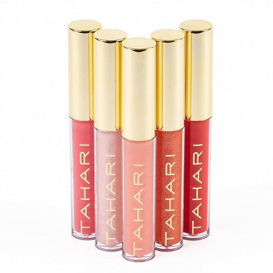 VOTUM Tahari 5pc Lip Gloss Set – Shimmery Lip Glosses for Women and Girls, Non-Sticky, High Shine with Pink & Red Finishes
