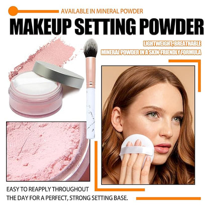 Loose Setting Powder Set with makeup brush,Lightweight Long Lasting Oil Control Loose Face Powder,Translucent Matte Drying Finishing Setting Powder for All Skin Types B