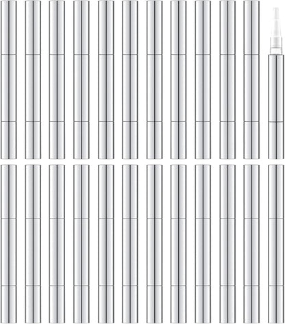 3ml Empty Nail Oil Pen with Brush, Twist Pen for Tooth Whitening, Gel Lip Gloss Container, Eyelash Growth Liquid Tube(Silver, 24 PCS)