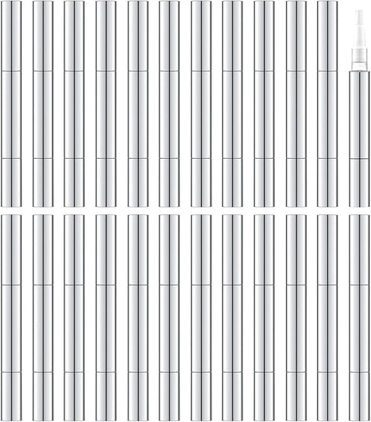 3ml Empty Nail Oil Pen with Brush, Twist Pen for Tooth Whitening, Gel Lip Gloss Container, Eyelash Growth Liquid Tube(Silver, 24 PCS)