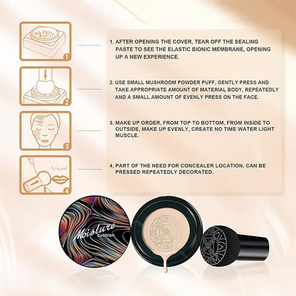 Mushroom Head Air Cushion CC Cream, Long Lasting Matte Concealer, Bright Makeup Base, Moisturizing BB Cream Liquid Foundation, Collagen Cushion Foundation (Buff Beige, 3.21 Ounce (Pack of 1))