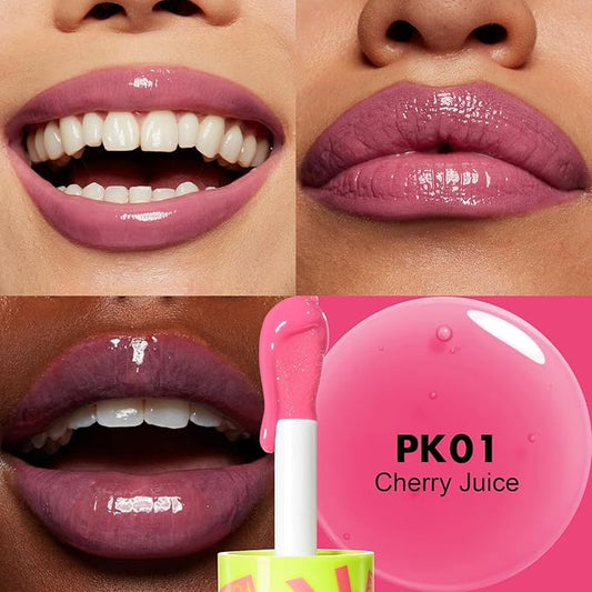 FOCALLURE Lip Oil,Moisturizing,Hydrating Lip Gloss,Transparent Toot Lip Glow Oil,Shiny Glossy Finish,Non-Sticky,Long Lasting,Tinted Lip Balm for Dry Lips and Lip Care,Cherry Juice