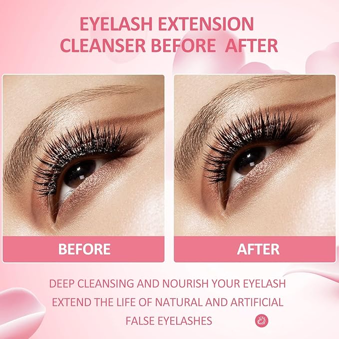 Eyelash Extension Cleanser 207ml +Mascara Wand+ Brush Eyelid Foaming Cleanser,Eyelash Wash and Lash Bath for Extensions,Paraben & Sulfate Free,Makeup Remover,Salon and Home use（207ml/7fl.oz)