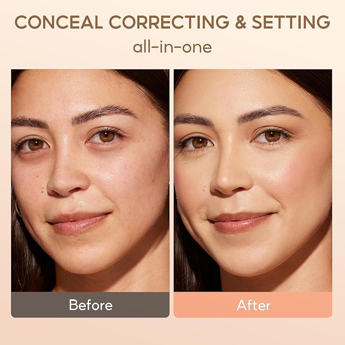 Color Corrector Palette for Dark Circles, Redness & Blemishes, Creamy Concealer + Setting Powder with Hydrating Ingredients, 12H Crease-Proof Wear, 02# Bright Tone