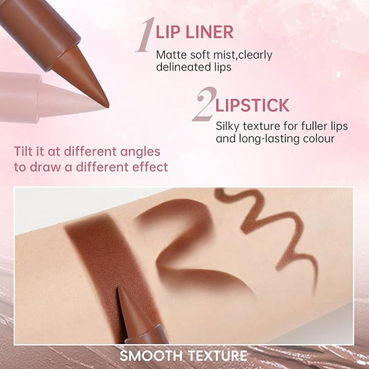 Glitter 2 in 1 Lip Liner and Chameleon Lip Gloss Combo, Gradient Light Brown Lipstick Plumping Lip Pencil Sparkly Liquid Lip Stain Set, Moisturizing Smooth High Shine Lip Combo Lip Makeup