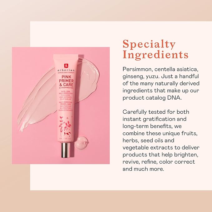 Erborian – Pink Primer & Care Multifunctional Facial Cream Balm - Primer Sets Makeup, Pore Minimizing, Skin Moisturizing and Smoothing Effects for All Skin Types - Korean Skincare - 1.5 fl. oz.