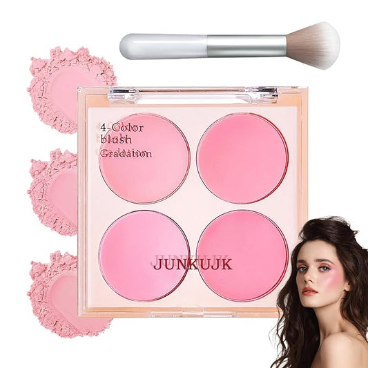 Shimmer Silky Matte Blush Powder Palette, Professional Cute Face Contour Highlighter with Blush Makeup Brush 01