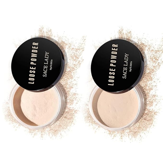 2 Colors Oil Control Loose Powder Setting Make Up Kit Waterproof Poreless Long Lasting Soft-Matte Face Powder Makeup Set, 2pcs*0.32Oz