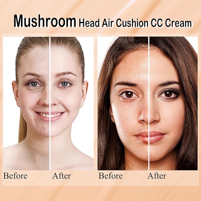 Mushroom Head Air Cushion CC Cream Nature Foundation, Moisturizing BB Cream, Long Lasting Matte Concealer, Bright Makeup Base with Mushroom Makeup Sponge (#05 Sand)