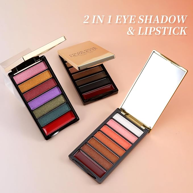 7 Colors Glitter Eyeshadow Palette, Shimmer Full Face Makeup Palette, Professional Eye Makeup Palette for Eyes, Lips, Contour & Blush