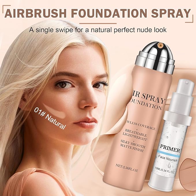 CAHIUYOA AirBrush Spray Foundation Makeup Silky Full Coverage Airbrush Flawless Foundation for Mature Skin,Long Lasting Natural Matte Finish Air Brush Makeup Foundation - 01 Natural/Warm Porcelain