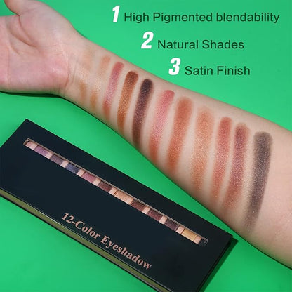 All in One Makeup Set For Women Full Kit - 12 Colors Eyeshadow Palette, Black Mascara Eyeliner Pen, 3pcs Matte Liquid Lipstick, Eyebrow Soap Gel Kit, 12 pcs Brushes & Sponge with Makeup Bag Gift Set