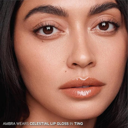 Kevyn Aucoin Celestial Lip Gloss, Ting (shimmery nude brown): Light reflecting shine & sheer. Precision makeup artist applicator. Hydrating, non-stick formula. Multi-dimensional 3D plumping effect.